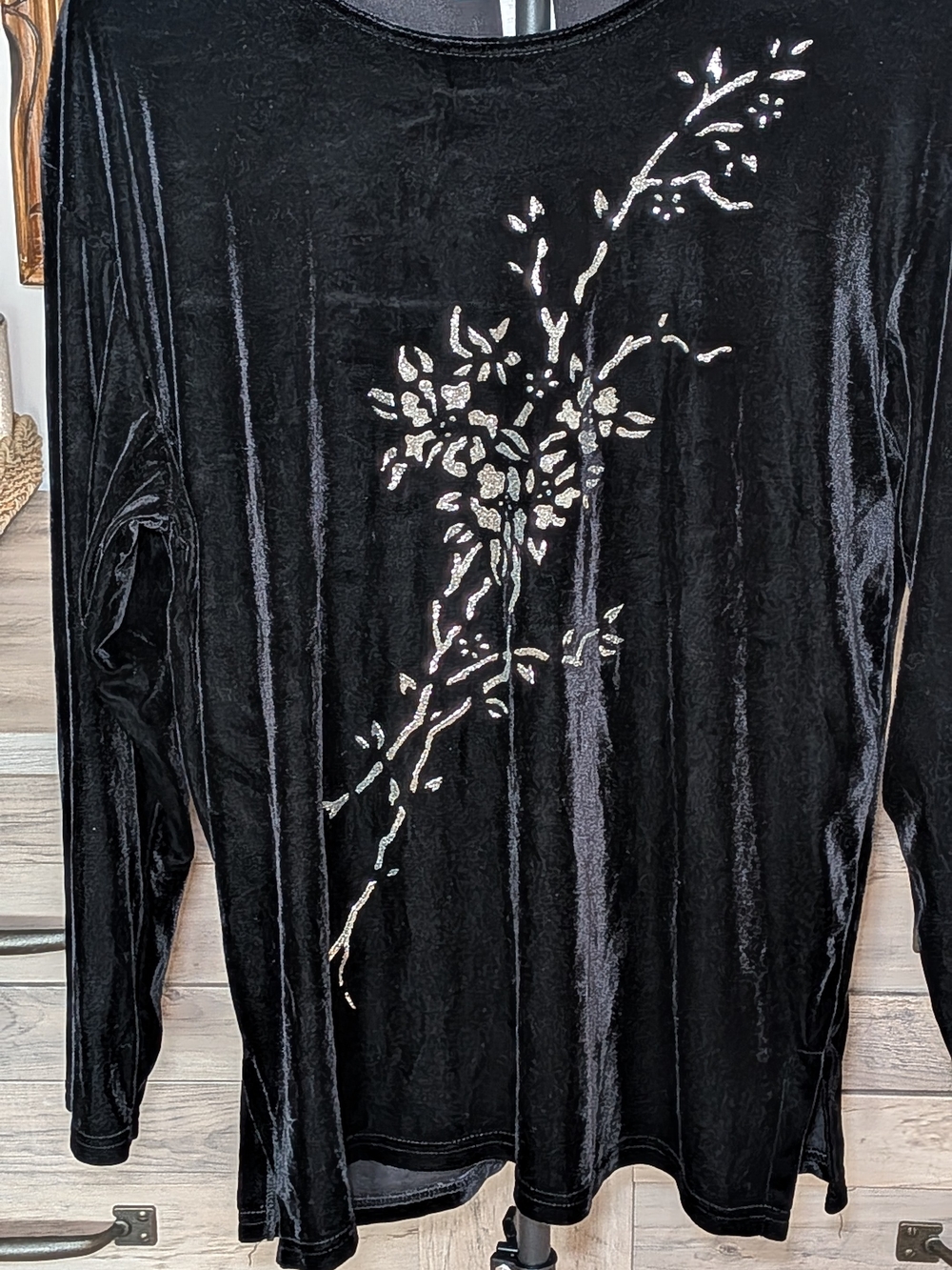 Vintage Impressions of California Black Velvet Top Floral Embellished Size M